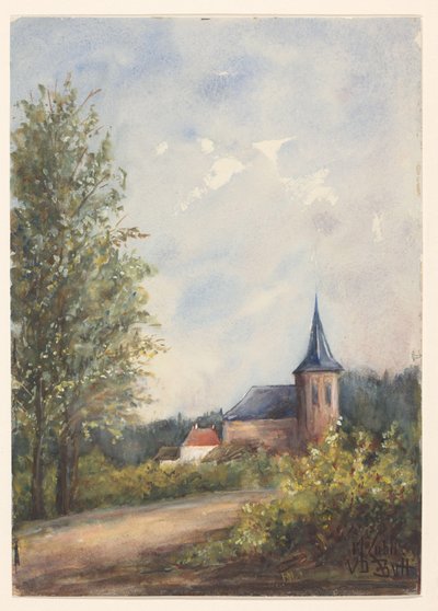 Landskap med kirke av Maria Zubli van den Berch van Heemstede (signed by artist)