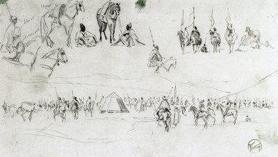 Landskap med spansk militær og maurere av Mariano Fortuny y Marsal