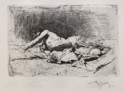 Mann rullende skitt. av Mariano José María Bernardo Fortuny y Carbó