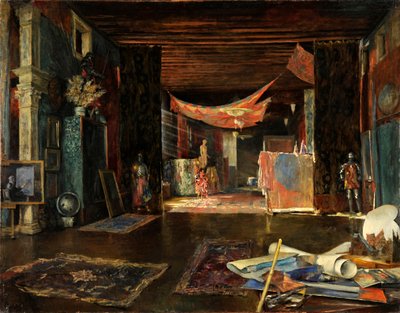 Malerens atelier på Palazzo Pesaro Orfei. av Mariano Fortuny y Madrazo