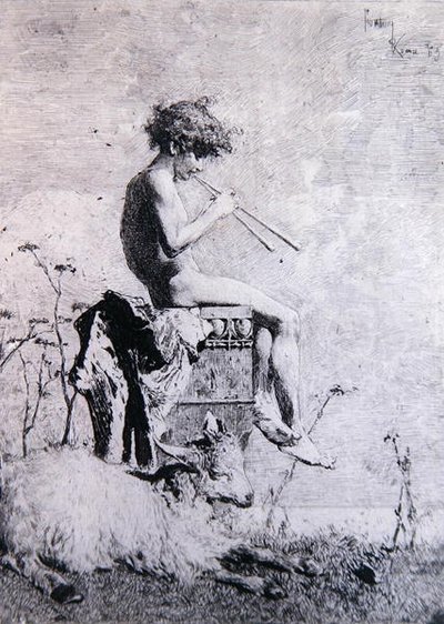 Idyll (radering) av Mariano José María Bernardo Fortuny y Carbó