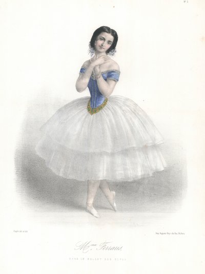 Den italienske ballettdanseren Amalia Ferraris i Ballet des Elfes ved Paris Opera, c1860 (farge litho) av Marie Alexandre (after) Alophe