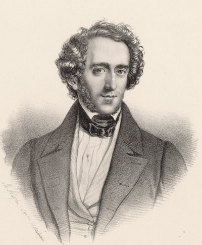 Portrett av pianisten og komponisten Felix Mendelssohn Bartholdy 1809-1847. av Marie Alexandre Menut Alophe