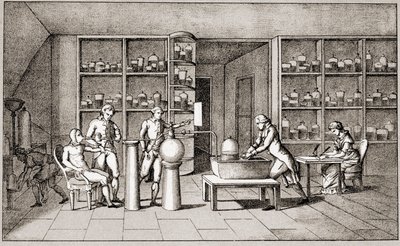 Antoine Laurent de Lavoisier (1743-1794), French chemist conducting an experiment on the breathing of man at rest. Drawing by Mrs Lavoisier.Paris 18th century.Leemage collection av Marie Anne Pierrette Lavoisier