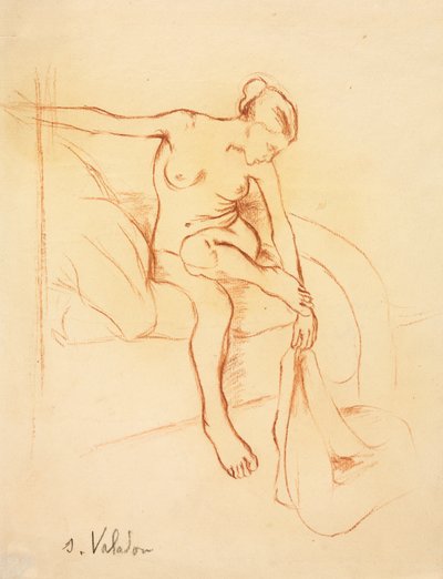 Naken kvinne sitter på en seng, første tredje 1900-tallet. av Marie Clementine (Suzanne) Valadon