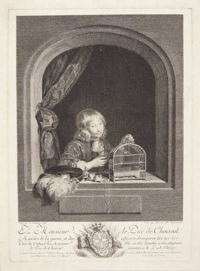 En gutt med et fuglebur i et vindu av Marie Louise Adélaïde Boizot