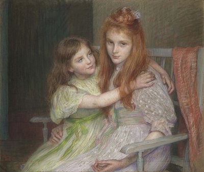 To jenter sitter på en benk av Marie Louise Catherine Breslau