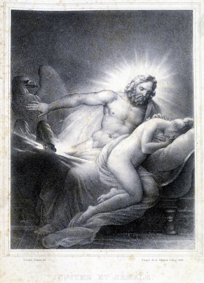 Jupiter og Semele. Litografi av Coupon de Couprie i 1826. av Marie Philippe Coupin de la Couperin