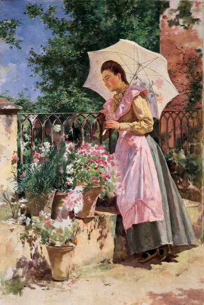 "" Damen med paraplyen "" Maleri av Isidoro Marin Gares (1863-1926) Granada sent på 1800-tallet. Museet for Bellas Artes de Granada. av Marin Isidoro Gares