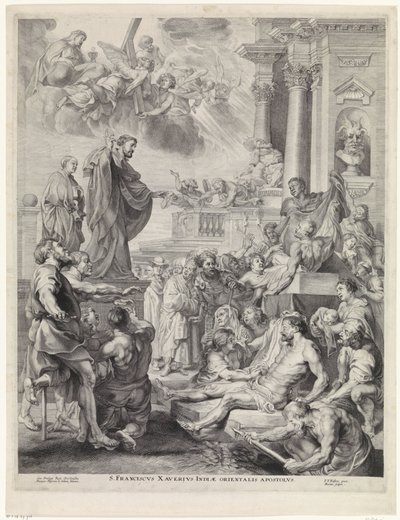 H. Franciscus Xavier wekt een dode tot leven St. Francis Xavier, apostel i Øst-India (tittel på objekt) av Marinus Robyn van der Goes