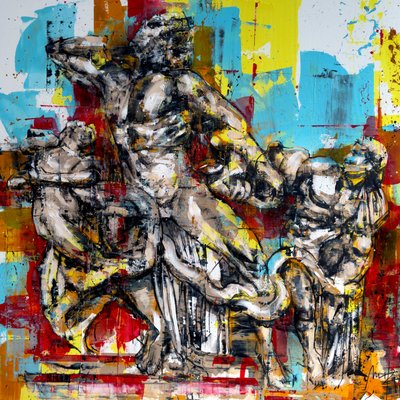 Laocoonte-gruppen, 2024 (akryl og olje på omvendt lerret) av Mario Henrique