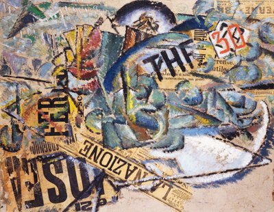 The Nation, av Mario Nannini (1895-1918), olje og collage på papp, 65x51 cm. Italia, 1900-tallet. av Mario Nannini