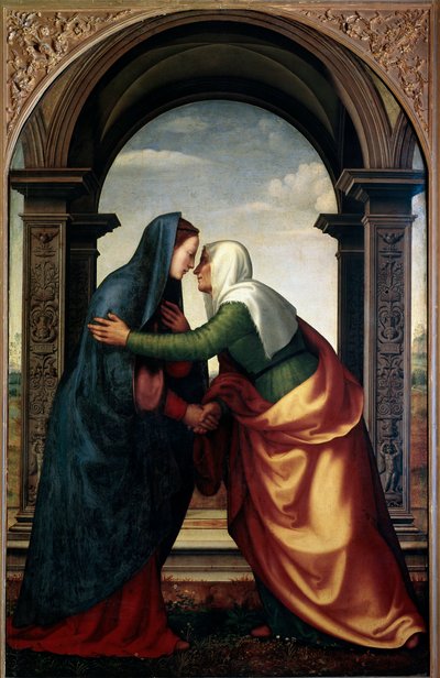 The Visitation of St. Elizabeth to the Jomfru Maria (olje på panel av Mariotto Albertinelli