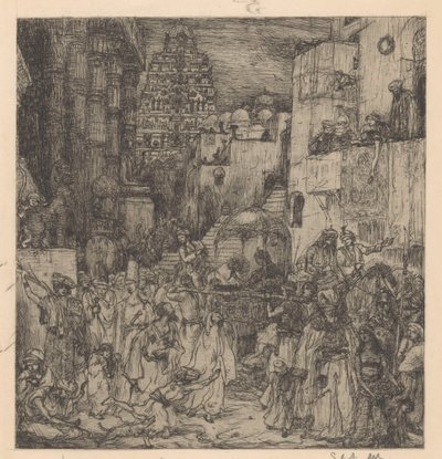 Folkemengden fylte gatene med alvorlig glede av Marius Bauer (signed by artist)