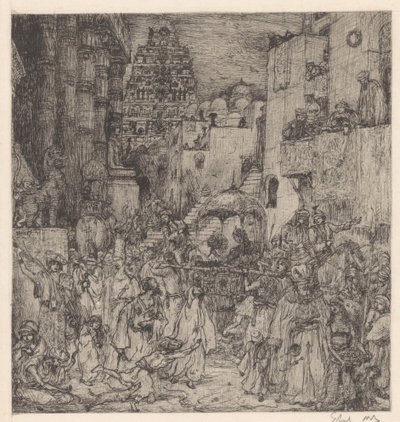 Folkemengden fylte gatene med alvorlig glede av Marius Bauer (signed by artist)
