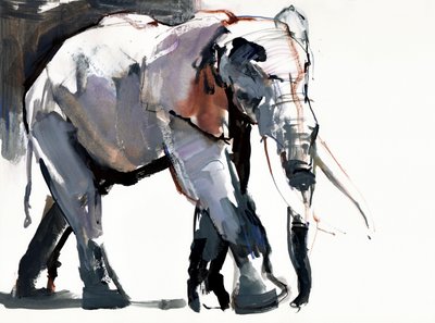African Elephant, 2012, (blandet media på papir) av Mark Adlington