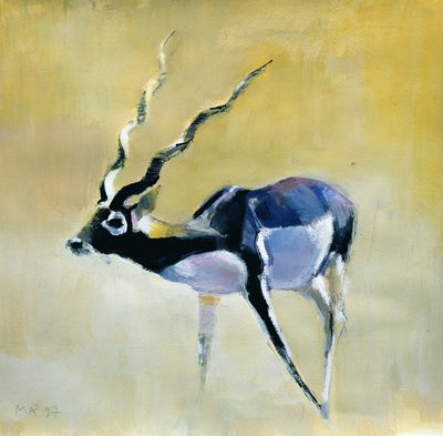 Black Buck, Velavadar, 1997 (blandet media på papir) av Mark Adlington