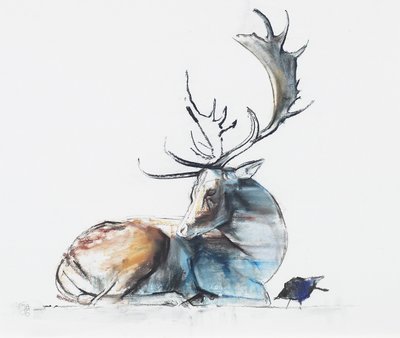 Buck and Bird, 2006 (charcoal und conte på papir) av Mark Adlington
