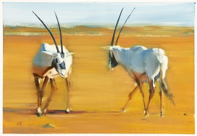 Circling Arabian Oryx, 2010 (olje på papir) av Mark Adlington