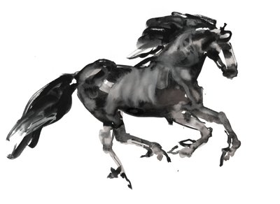 Galopp, 2015, (blekk og akvarell på papir) av Mark Adlington