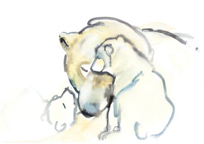 Mor og tvillinger, 2015, (wc og gouache på papir) av Mark Adlington