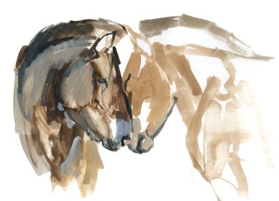 Nose to Nose (Przewalski), 2013 (sennelier blekk, akvarell og gouache) av Mark Adlington