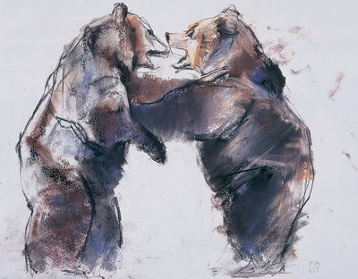 Playfight, 2001 (charcoal und conte på papir) av Mark Adlington