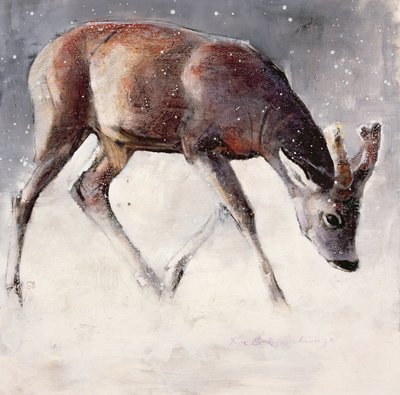 Roe Buck, Winter, 2000 (blandet media på papir) av Mark Adlington