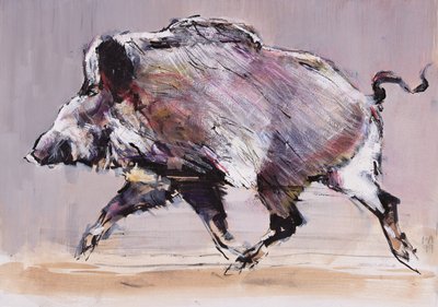Running boar, 1999 (blandet media på papir) av Mark Adlington