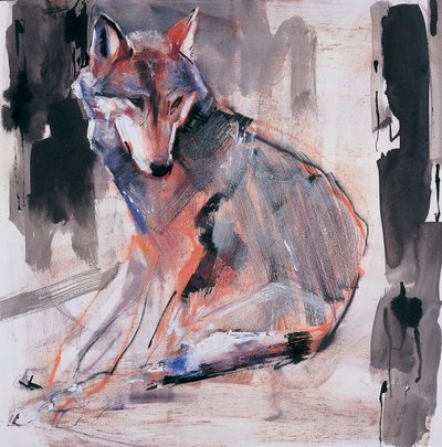 Sitting Wolf, 2000 (blandet media på papir) av Mark Adlington