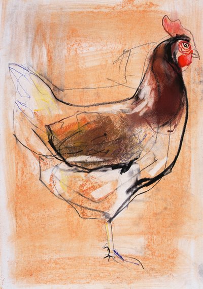 Standing Hen, 1998 (grafitt, conte og kull på papir) av Mark Adlington