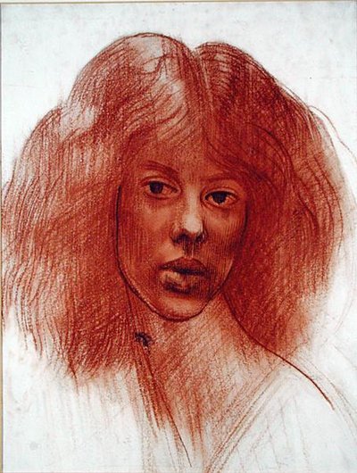 Head of a Girl (rødt kritt på papir) av Mark Gertler