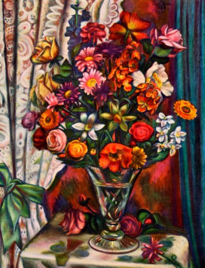 Stilleben av blomster i en sølvvase, 1930. av Mark Gertler