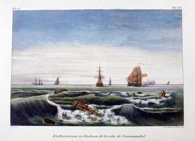 En flåte utenfor kysten av Coromandel, India, 1828. av Marlet et Cie