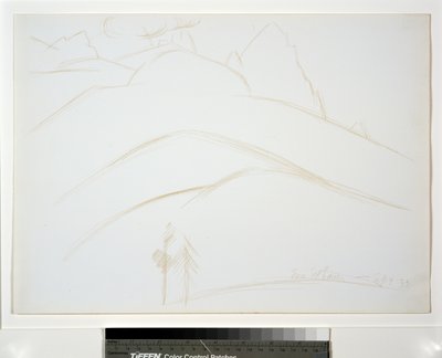 Fjelllandskap med to furutrær av Marsden Hartley