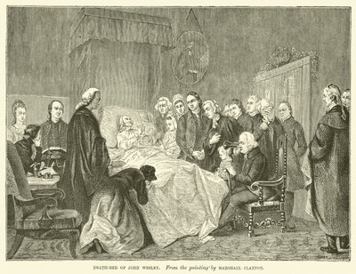 John Wesleys dødsleie (gravering) av Marshall (after) Claxton