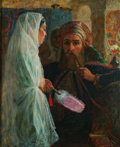 The Hookah Smoker (olje på lerret lagt om bord) av Marshall Claxton