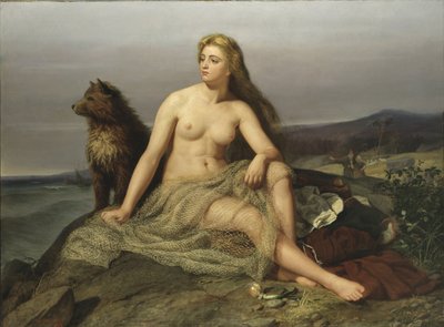 Kraka (Aslaug, Aslog), av Winge, Marten Eskil (1825-1896). Olje på lerret av Mårten Eskil Winge