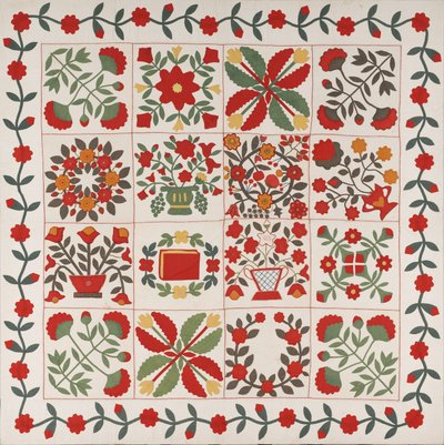"Album Quilt", Baltimore, Maryland, ca. 1861 (bomull med silke og ull) av Martha E. Keech