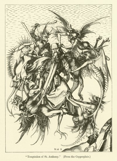 The Temptation of St Anthony (gravering) av Martin (after) Schongauer