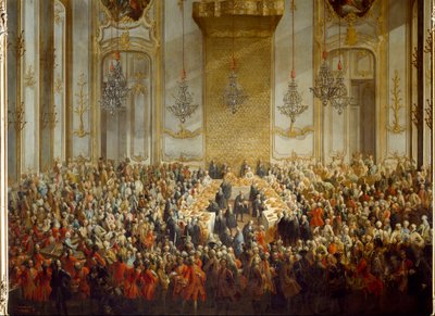 Offisiell bankett organisert for bryllupet til prinsesse Isabella av Parma med keiser Joseph II, 06.10.1760. Detalj (maleri) av Martin (and studio) Mytens or Meytens