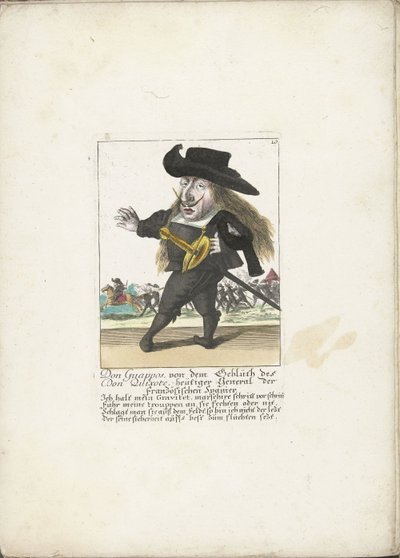 Den spanske dwerg Don Guappos, ca. 1710 Don Guappos, fra blodet til Don Quijote, dagens general for de franske spanjolene (tittel på objekt) Il Callotto resurcitato eller nyinnredet lite skap (serietittel) av Martin Engelbrecht (attributed to)