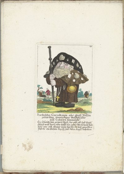 De dwerg Bartholdus Gursalkawiz som pelgrim uit Compostella, ca. 1710 Bartholdus Gursalkawiz, født i Groß Pohlen, uverdig skogbror fra Gallicia (tittel på objekt) Il Callotto resurcitato eller nyinnredet lite skap (serie av Martin Engelbrecht (attributed to)