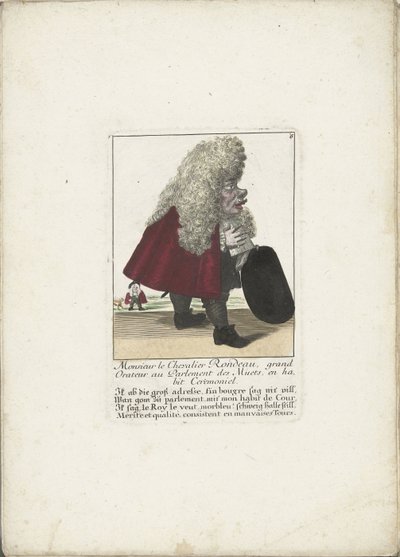 Fra dwerg Chevalier Rondeau als een parlamentslid, ca. 1710 Monsieur le Chevalier Rondeau, Grand Orator i De stummes parlament, i seremoniell kjole (tittel på objekt) Il Callotto resurcitato oder Neu eingerichtes Zwerchen Cabinet (serietittel) av Martin Engelbrecht (attributed to)