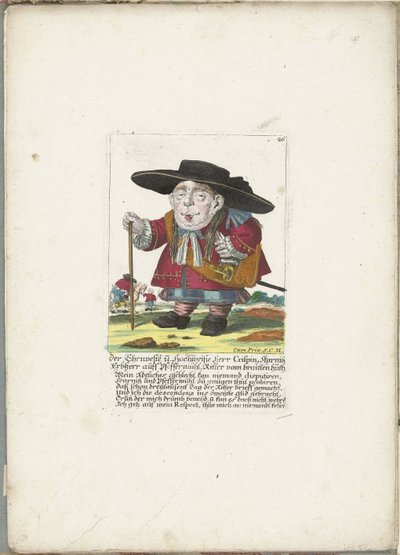 De dwerg Crispin Skarnitz, ca. 1710 Ehrnveste og Hochweiße Herr Crispin, Skarnitz arveherre auff Pfeffermühl, ridder av braitten huth (tittel på objekt) Il Callotto resurcitato eller nyinnredet lite skap (serietittel) av Martin Engelbrecht (attributed to)