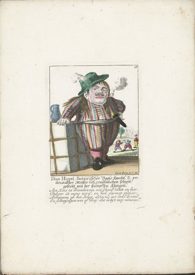 Dwergen Dan Hagel som nederlandsk båtfører, rundt 1710 Dan Hagel, batavisk båtsmann, og fordoblet mester i den vanlige skjærekampen med det butte bladet (tittel på objekt) Il Callotto resurcitato eller Nyinnredet Dverg Cabi av Martin Engelbrecht (attributed to)