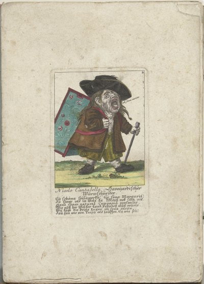 De dwerg Nicolo Cantabella, ca. 1710 Nicolo Cantabella, Savoyard ormekutter (tittel på objekt) Il Callotto resurcitato eller nyinnredet lite skap (serietittel) av Martin Engelbrecht (attributed to)