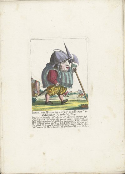 Dwerg Pantaleon Bürgman van de Zwitserse Garde te Roma, ca. 1710 Pantaleon Bürgman, på vakt fra den sveitsiske garde i Roma (tittel på objekt) Il Callotto resurcitato eller nyinnredet lite skap (serietittel) av Martin Engelbrecht (attributed to)