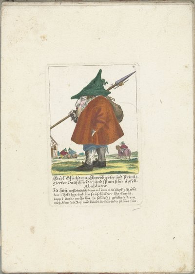 Dwerg Riepl Gleichdron, ca. 1710 Riepl Gleichdron, lisensiert og privilegert pølsekutter og spansk epleabaldator (tittel på objekt) Il Callotto resurcitato eller nyinnredet lite skap (serietittel) av Martin Engelbrecht (attributed to)