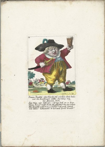 Dwergen Simon Flenschl, ca. 1710 Simon Flenschl, formann for de rike Freij-bøndene i Knolsingen på Kirchtag nær Gmain Zech (tittel på objekt) Il Callotto resurcitato eller nyinnredet lite skap (serietittel) av Martin Engelbrecht (attributed to)